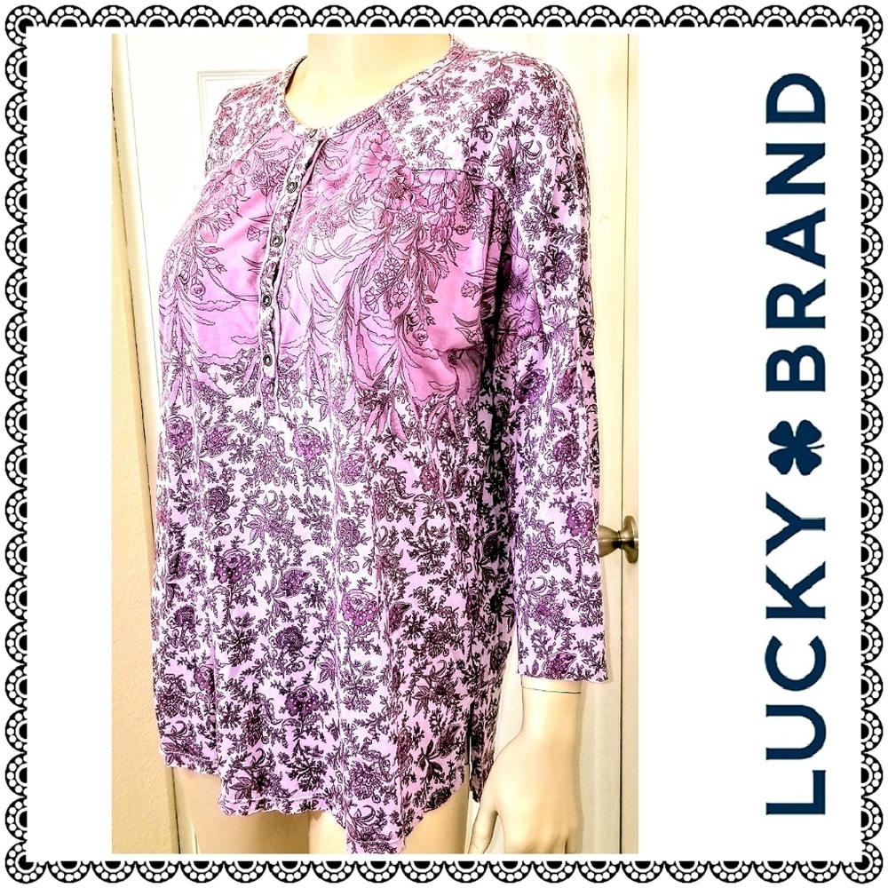 {Lucky Brand} purple ombre floral popover top sz L